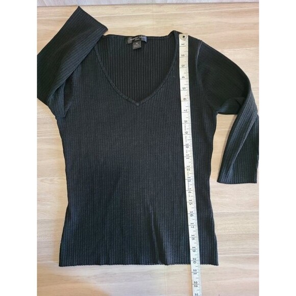 August Silk Black Ribbed Knit Top PM – Silk Cashmere Wool Blend 3/4 Sleeve - Picture 9 of 9